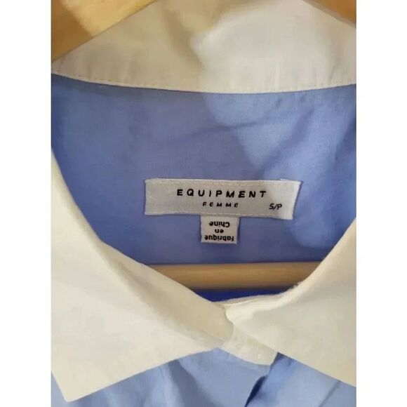 EQUIPMENT Arlette Blue White Two Tone Button Down Shirt S $228.00 - Picture 8 of 9